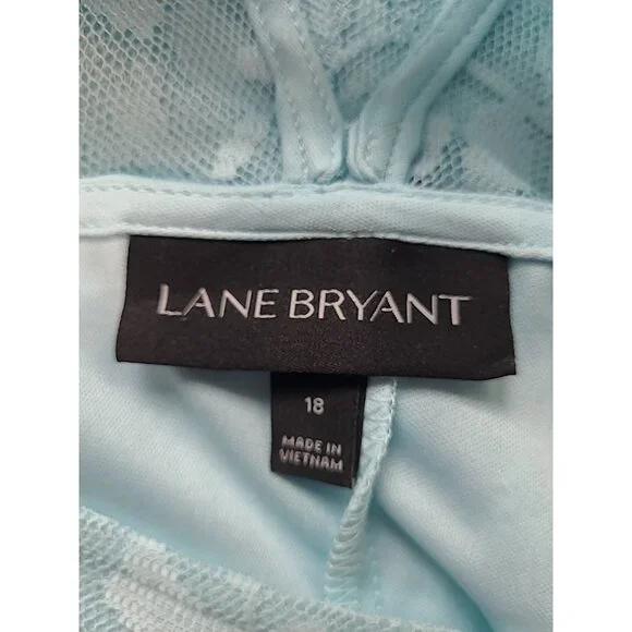 Lane Bryant Dress 18 Blue Lace Ruffle Sleeve Below Knee Pullover Sheath Floral - Picture 6 of 14